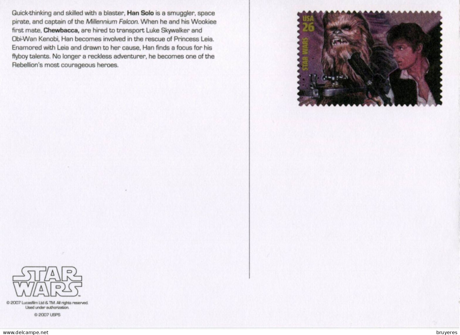 ENTIER POSTAL De 2007 Sur CP Des ETATS-UNIS Avec Timbre Et Illustration "STAR WARS - HAN SOLO & CHEWBACCA " - 2001-10