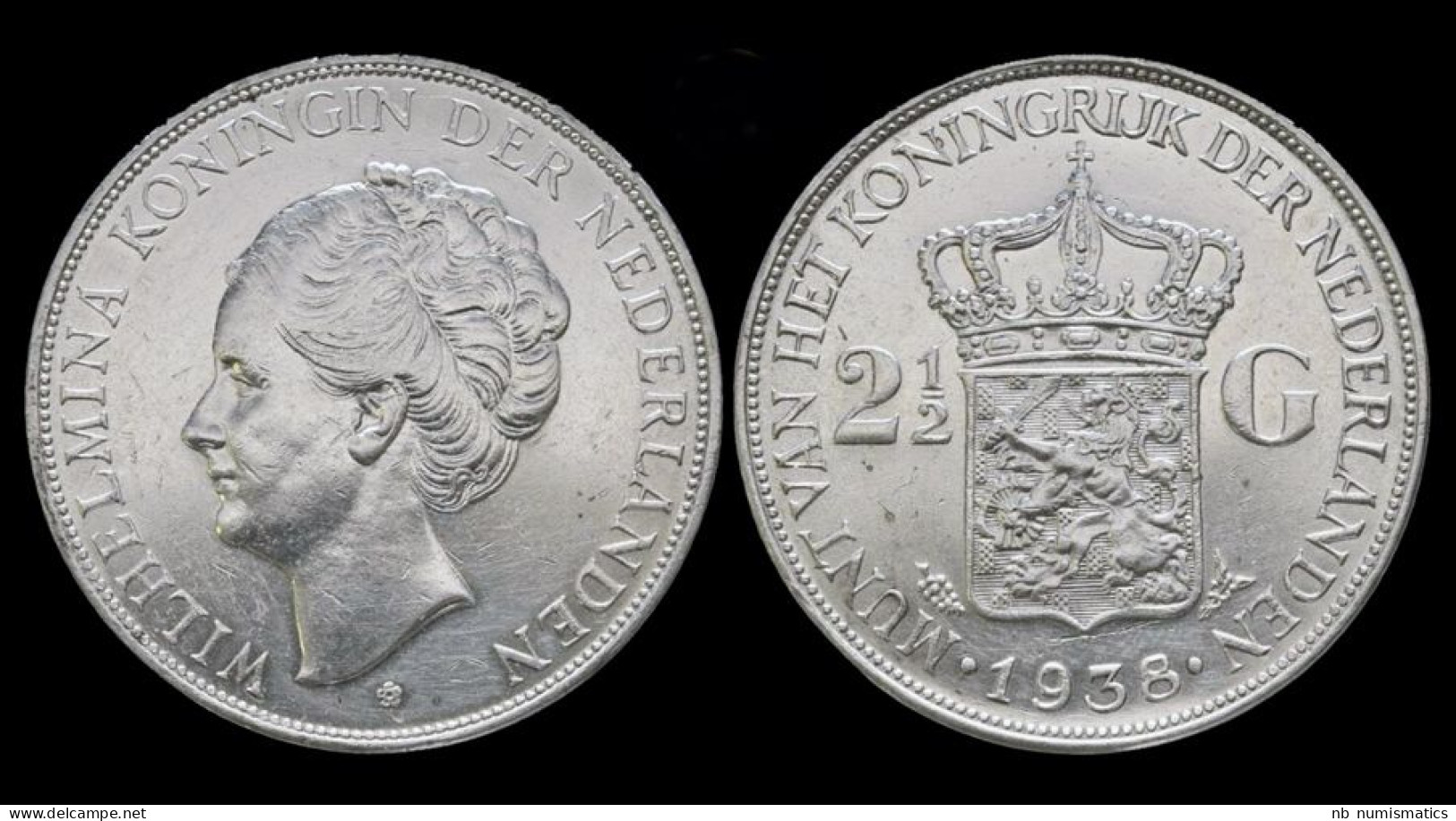 Netherlands Wilhelmina I 2 1/2 Gulden(rijksdaalder)1938 - 2 1/2 Gulden