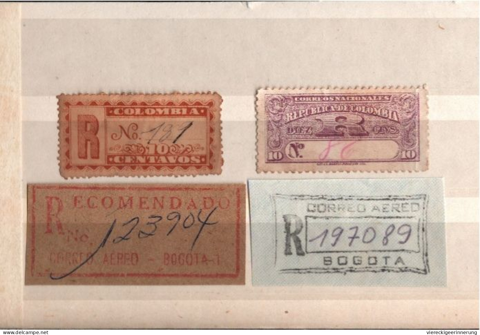 ! 5 Items, 4 R-Zettel Aus Kolumbien, Colombia, Einschreibzettel, Reco Label - Colombie