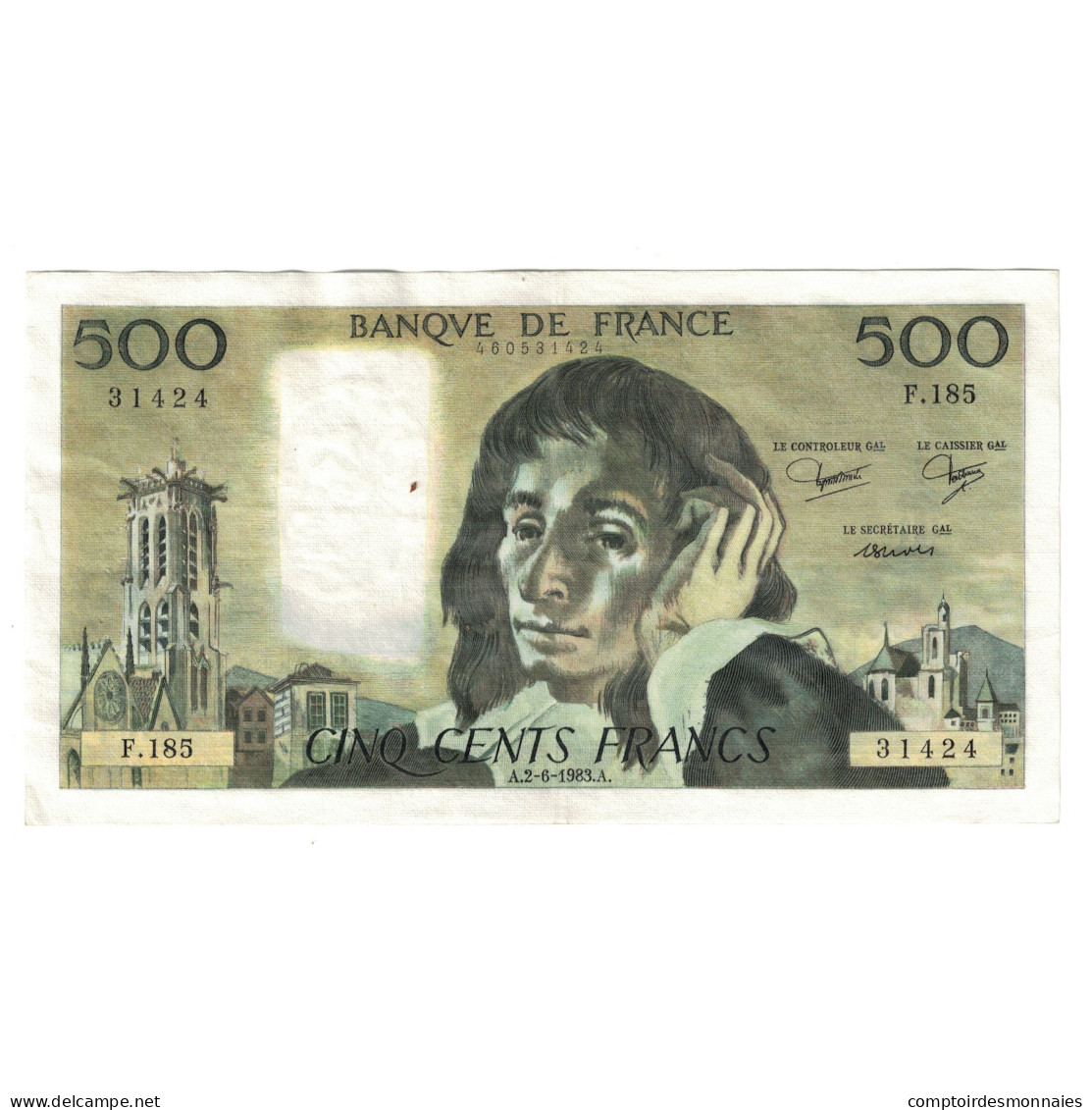 France, 500 Francs, Pascal, 1983, F.185, SUP, Fayette:71.29, KM:156e - 500 F 1968-1993 ''Pascal''