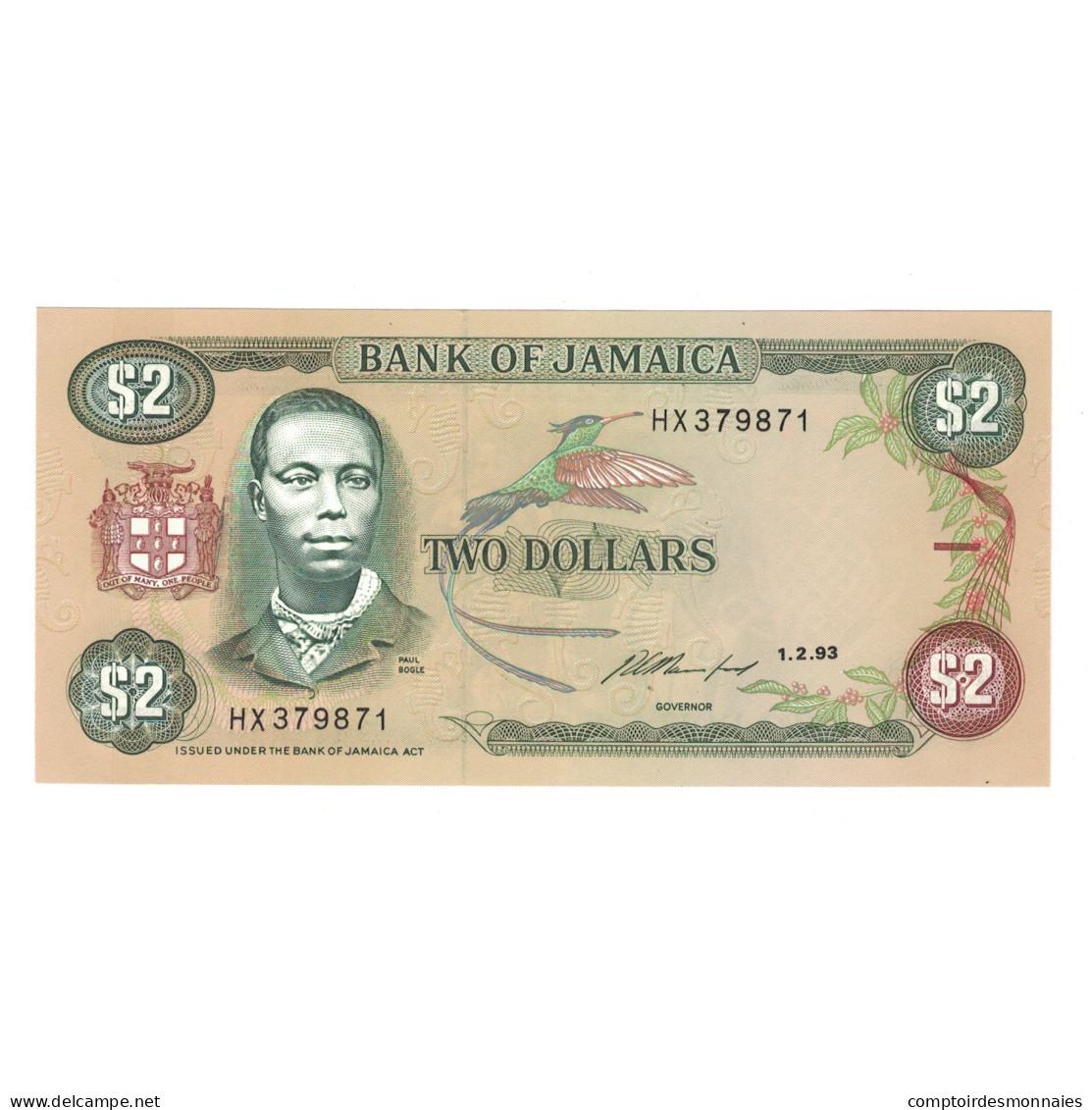 Billet, Jamaica, 2 Dollars, 1993, 1993-02-01, KM:69e, NEUF - Jamaica