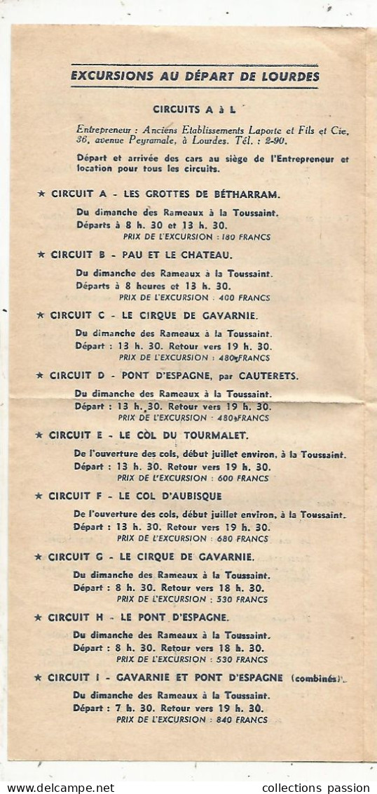 Dépliant Touristique, Autocars De La S.N.C.F.1951, Circuits D'excursions: LA ROUTE DES PYRENEES, Frais Fr 1.75 E - Dépliants Touristiques