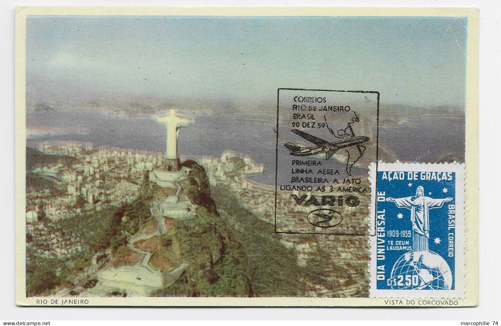 BRASIL BRESIL CARTE MAXIMUM CORCOVADO RIO 20 DEZ 1959 - Cartoline Maximum