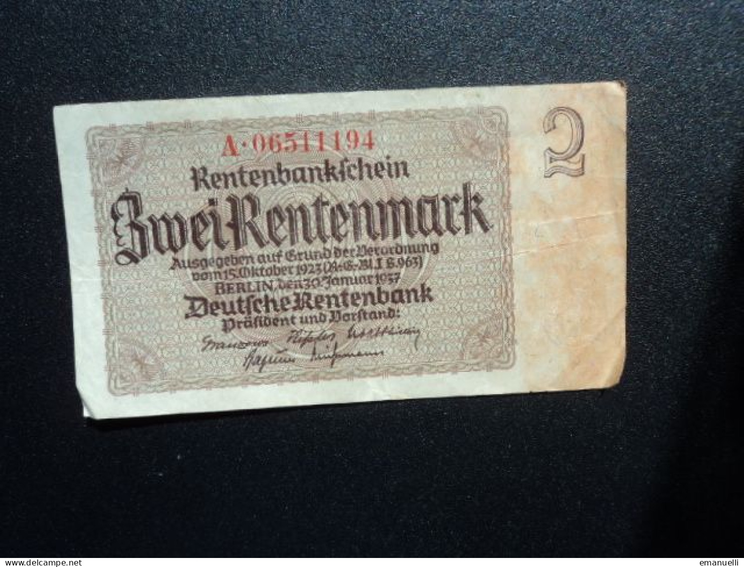 ALLEMAGNE : 2 RENTENMARK   30-1-1937    CA 167b / P 174b      TTB * - Altri & Non Classificati