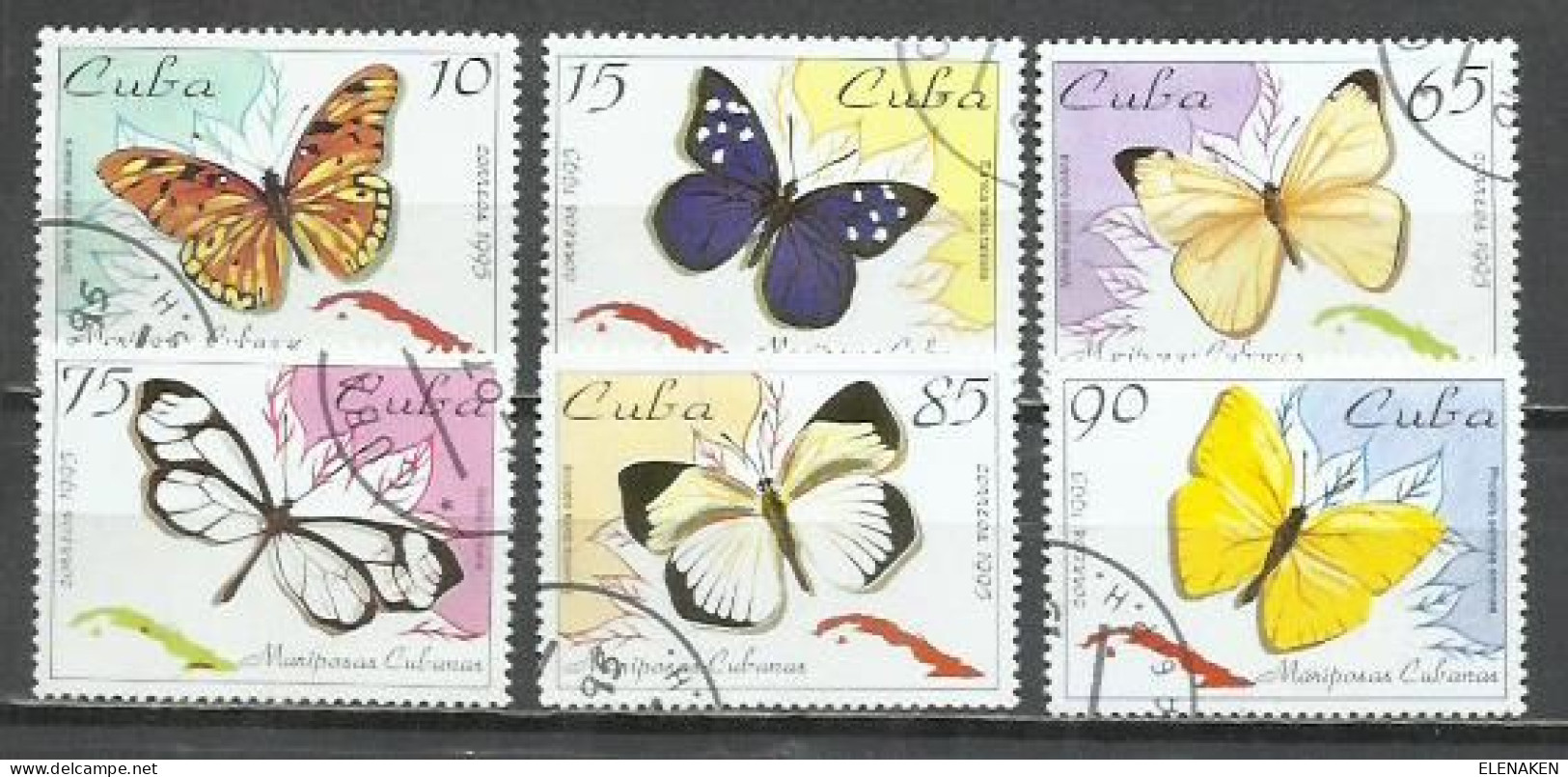 6200C-SERIE COMPLETA MARIPOSAS INSECTOS CUBA 1995 Nº 3343/3348 TEMÁTICOS BONITOS CONMEMORATIVOS - Used Stamps