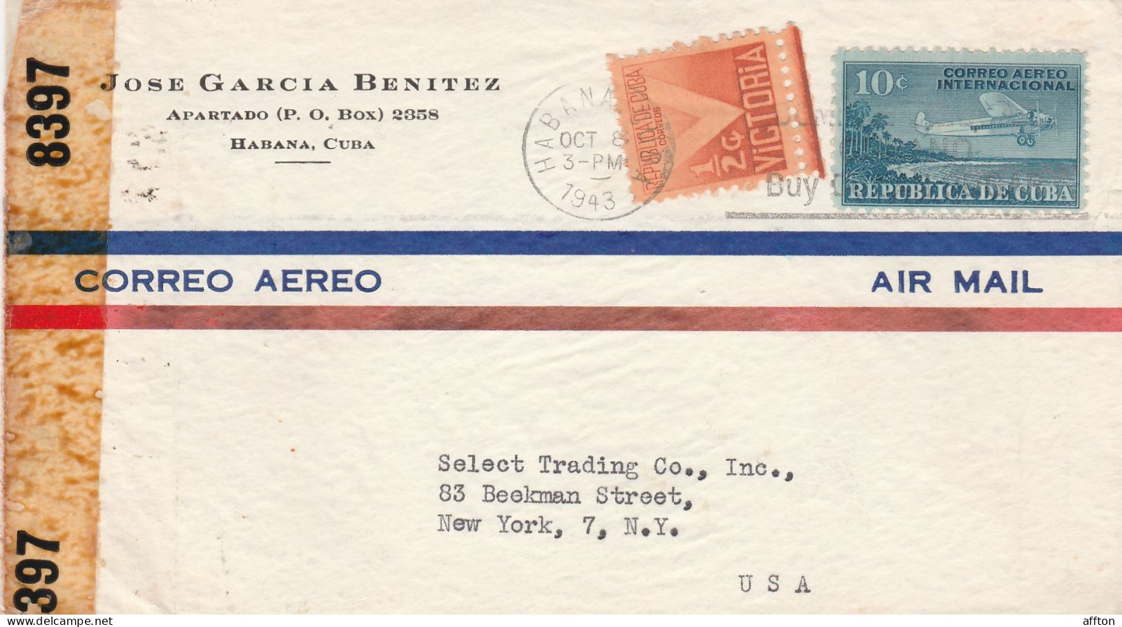 Cuba Old Censored Cover Mailed - Lettres & Documents