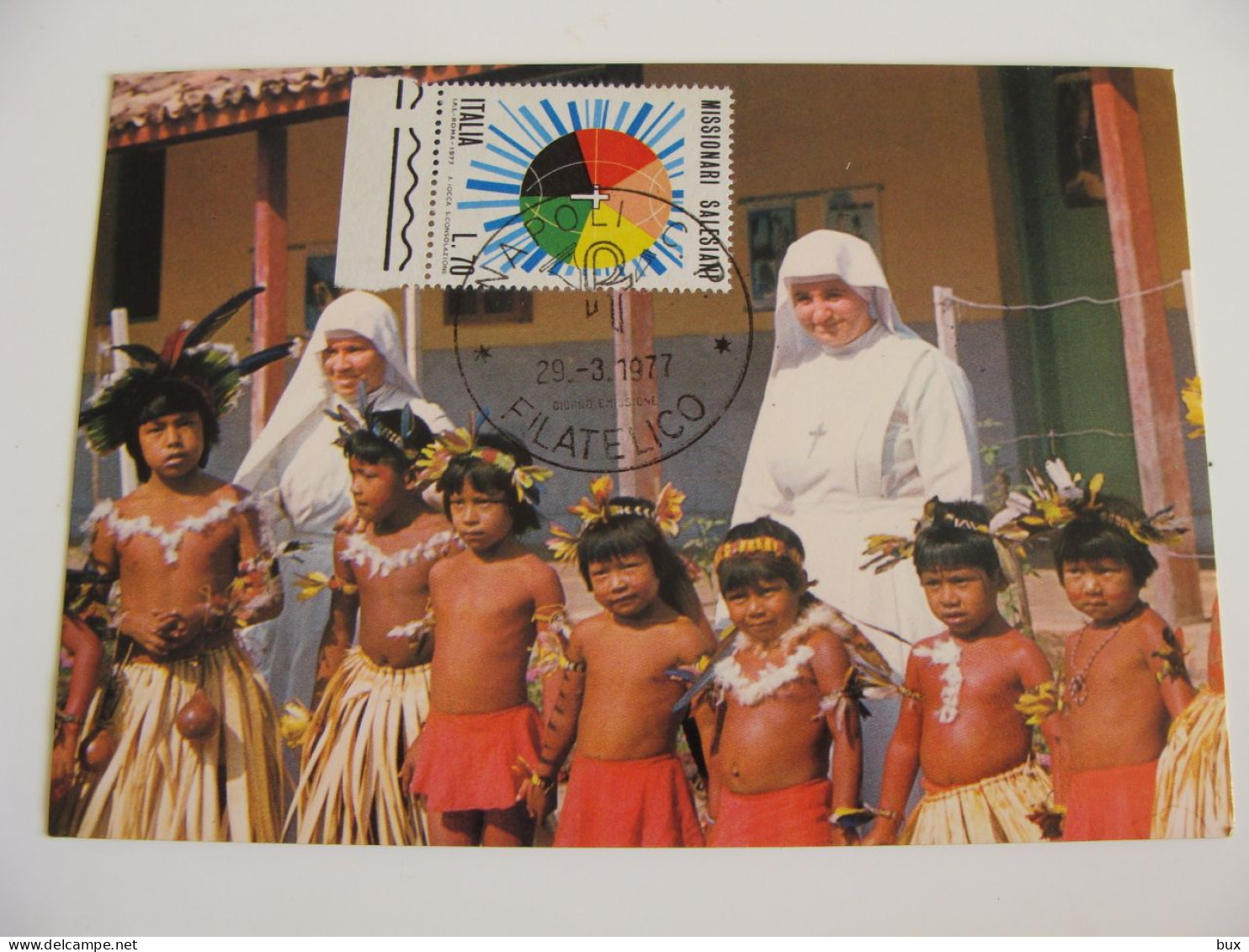 1977 NAPOLI MISSIONARI SALESIANI  BRAZIL MATO GROSSO TIMBRO  FDC FIRST DAY PREMIER JOUR MAXIMUM   Missionnaires MISSIE - Missions