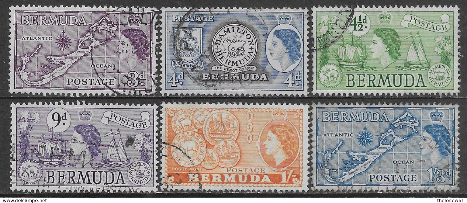 Bermuda British Colonies 1953 Local Motives Elizabeth II 6val Mi N.135-137,140-142 US - Bermuda