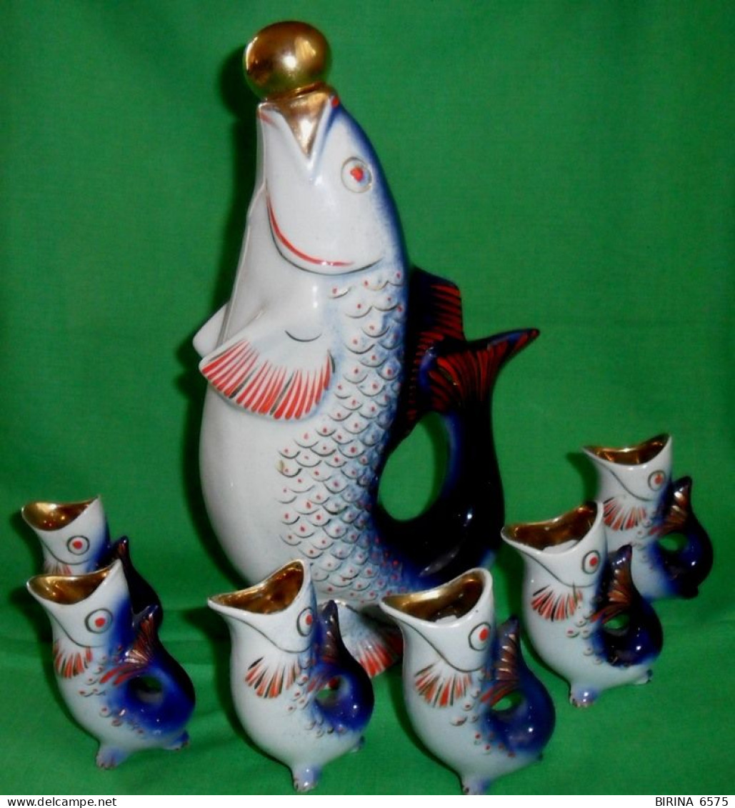 THE SERVICE. FISH. DAMASK. GLASSES. GORODNITSKY PORCELAIN FACTORY. USSR. 1957-1960 - 7-7-d - Other & Unclassified