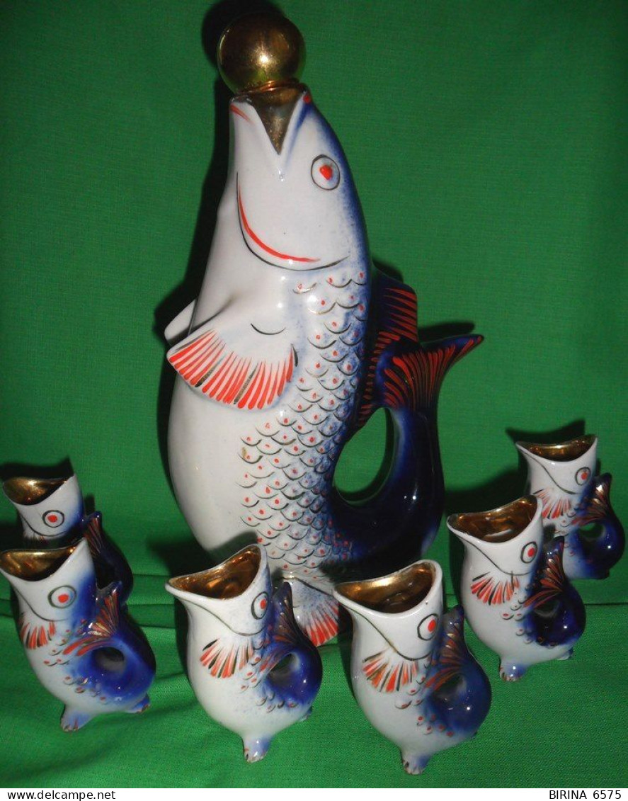 THE SERVICE. FISH. DAMASK. GLASSES. GORODNITSKY PORCELAIN FACTORY. USSR. 1957-1960 - 7-7-d - Altri & Non Classificati