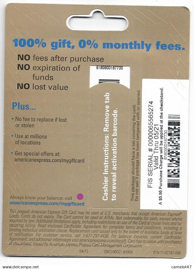 American Express U.S.A. gift card for collection in its hanger no value amex 23a