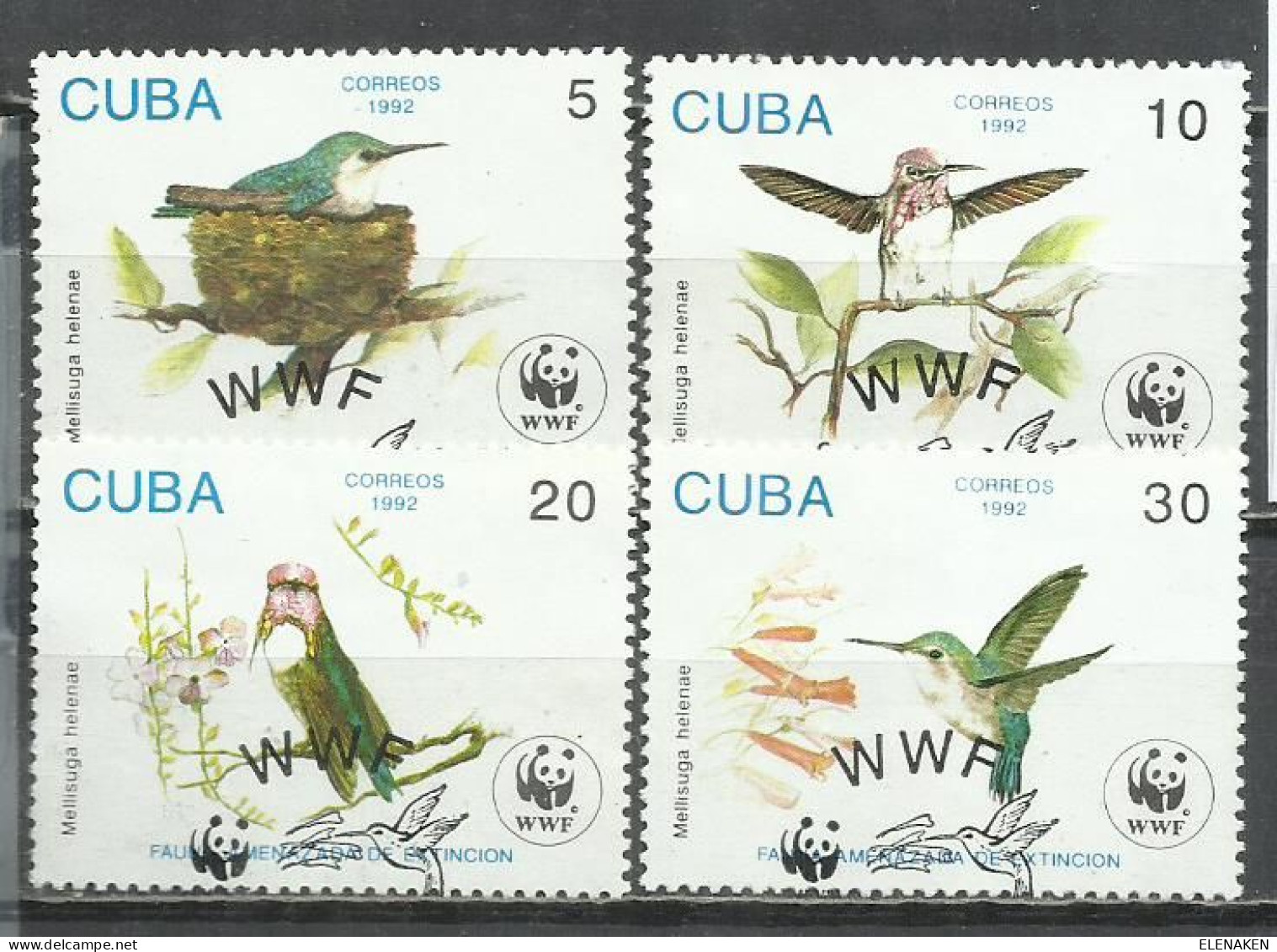 6200I- SELLOS DE CUBA SERIE COMPLETA AVES PÁJAROS 1992 Nº 3224/3227 FAUNA, ANIMALES. - Collezioni & Lotti