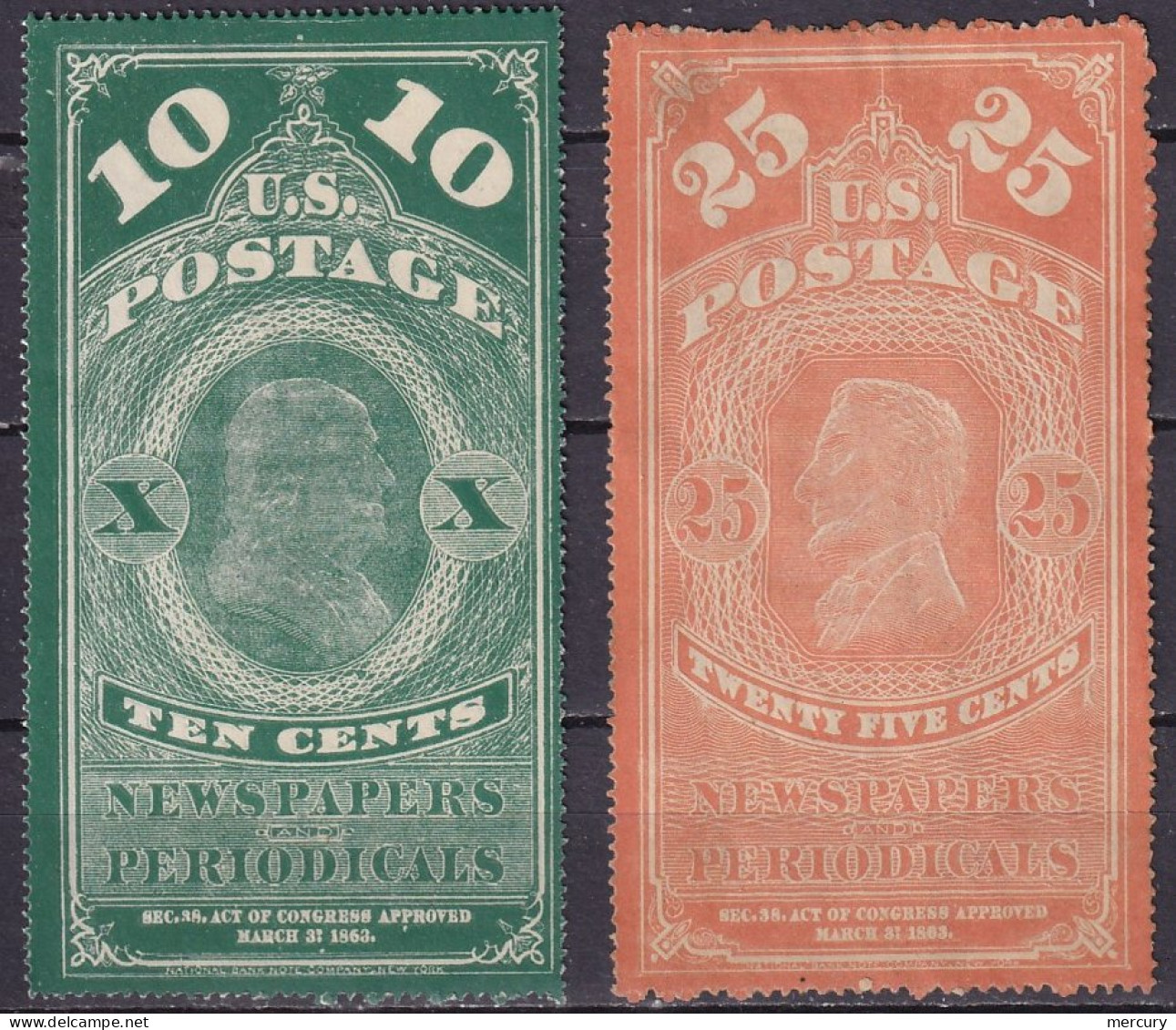 USA - Journaux - 10 Et 25 C. De 1865 FAUX - Unused Stamps
