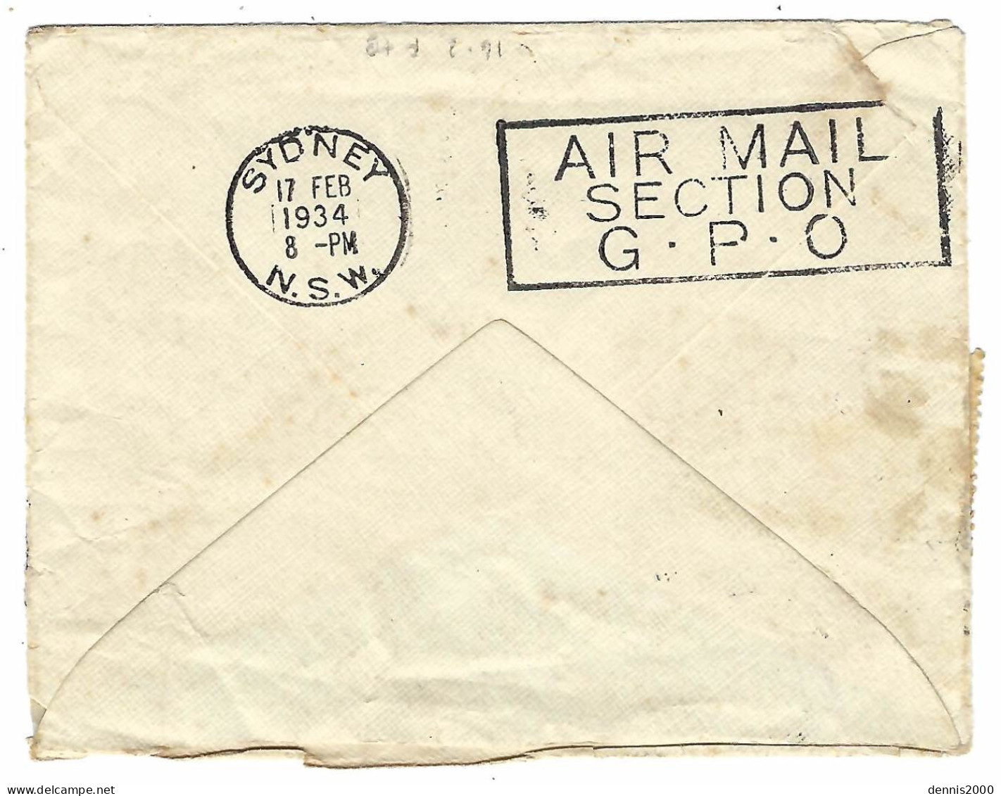 17 - 2 - 1934 - Envelop PAR AVION BY AIR MAIL From AUCKLAND To N.S.W  Fr. Y & T N°5 Canc. PUKEKOHE - Poste Aérienne