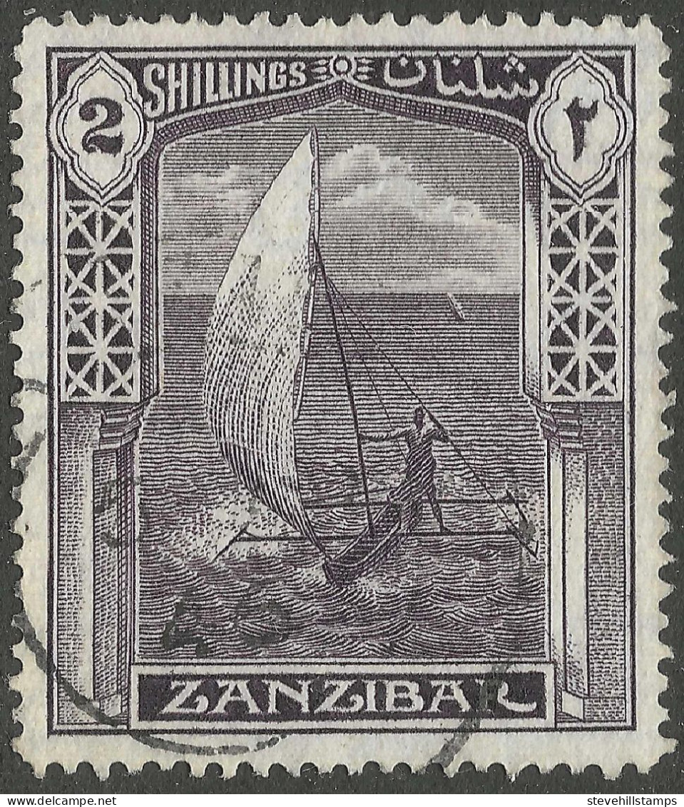 Zanzibar 1936 Sultan Kalif Bin Harub. 2/- Used. Mult Script CA W/M SG 319 - Zanzibar (...-1963)