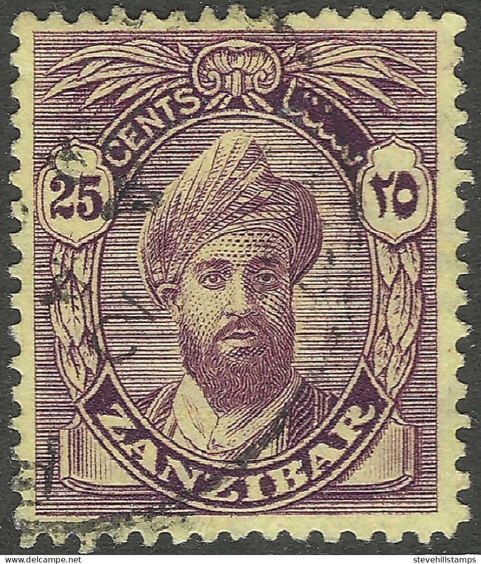 Zanzibar 1926-27 Sultan Kalif Bin Harub. 25c Used. Mult Script CA W/M SG 307 - Zanzibar (...-1963)