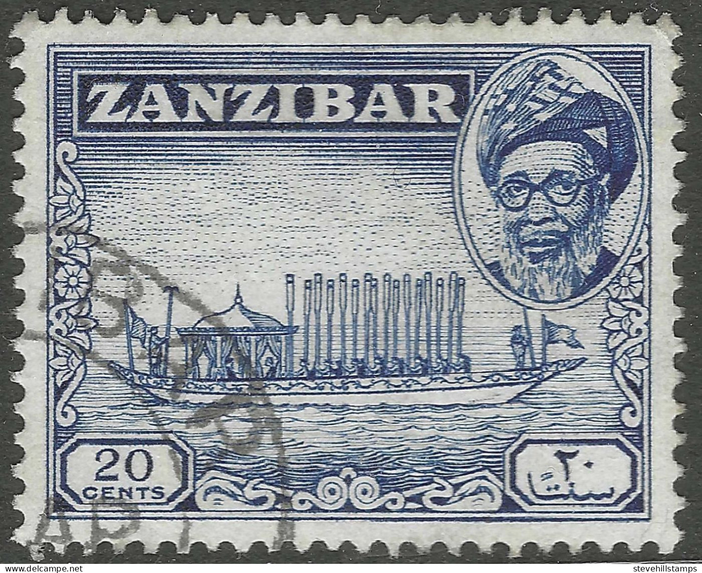 Zanzibar 1957 Sultan Kalif Bin Harub. 20c Used. SG 361 - Zanzibar (...-1963)