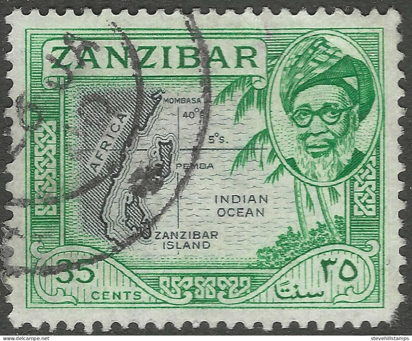 Zanzibar 1957 Sultan Kalif Bin Harub. 35c Used. SG 364 - Zanzibar (...-1963)