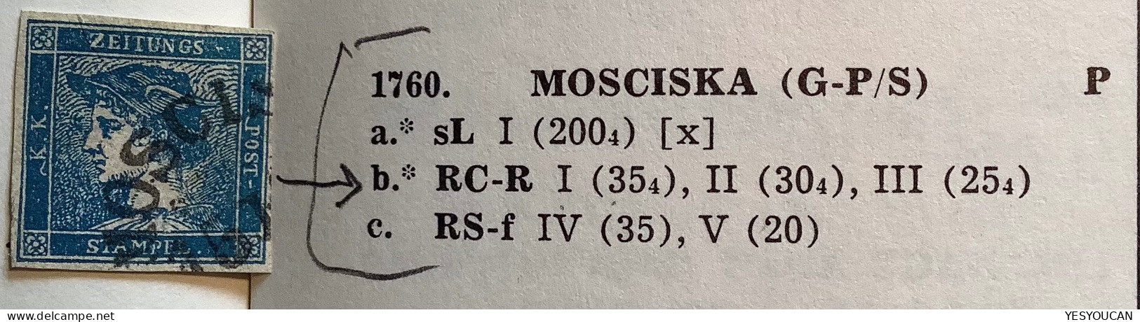 "MOSCISKA" SELTEN ! (Mostyska Galizien Polen Ukraine Lviv)Österreich Zeitungsmarke 1851 (Austria Poland Autriche Pologne - Usados