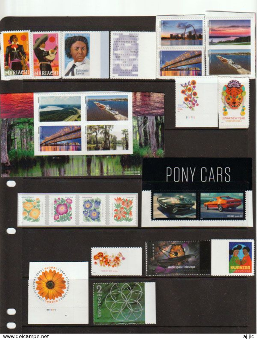 Année 2022.  25 Timbres Neufs ** (Pony Cars,Mighty Mississippi, $ 2.00 Geometry Stamp, Etc) - Nuovi