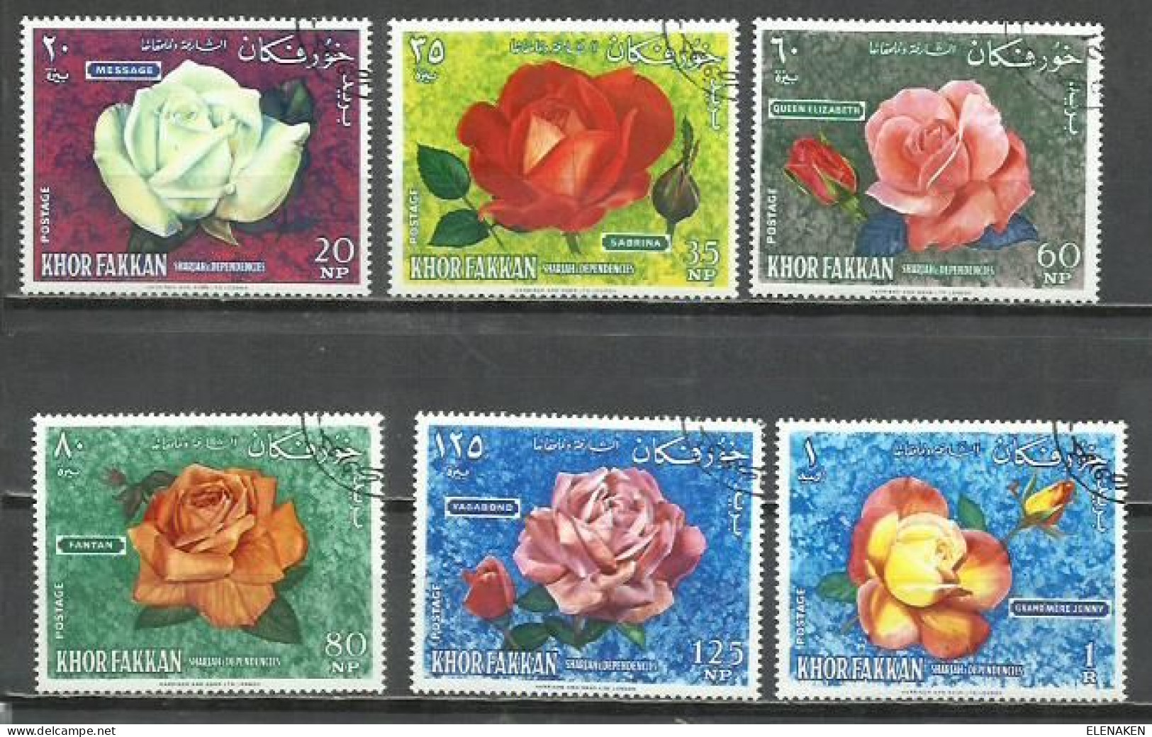 6222K- SERIE COMPLETA EMIRATOS ARABES KHOR FAKKAN ROSAS FLORES 1968 Nº 25 - Khor Fakkan