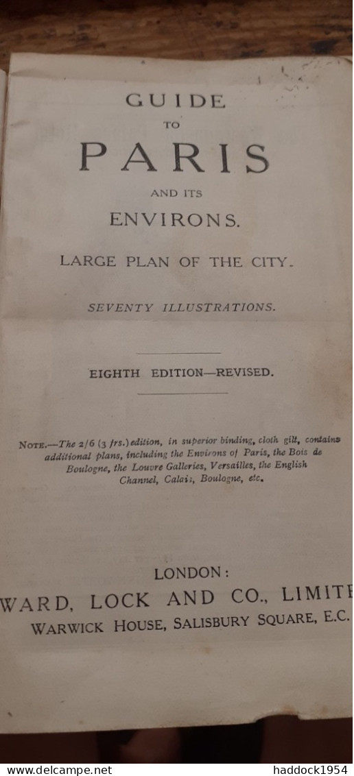 Guide To Paris And Its Environs WARD LOCK And Co 1910 - Europa