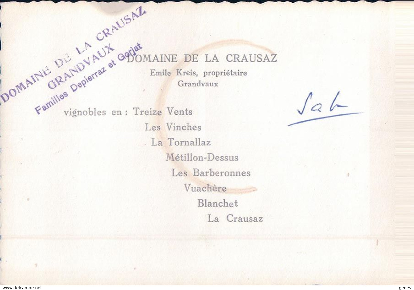 Grandvaux VD, Domaine Viticole De La Crausaz Et Le Léman, Publicité Au Verso (884) 10x15 - Grandvaux