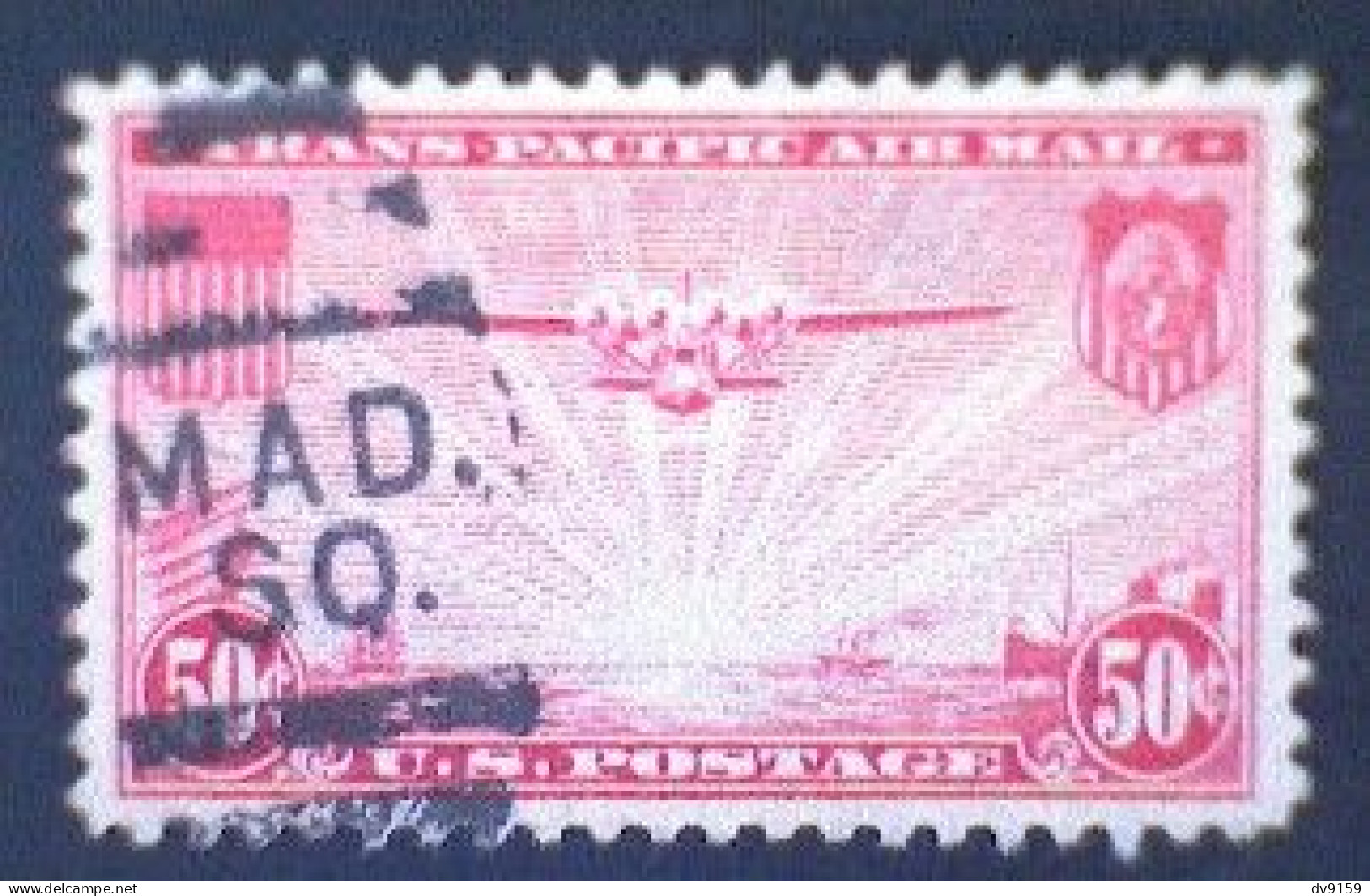United States, Scott #C22, Used(o), 1937 Air Mail, China Clipper, 50¢, Carmine - 1a. 1918-1940 Used