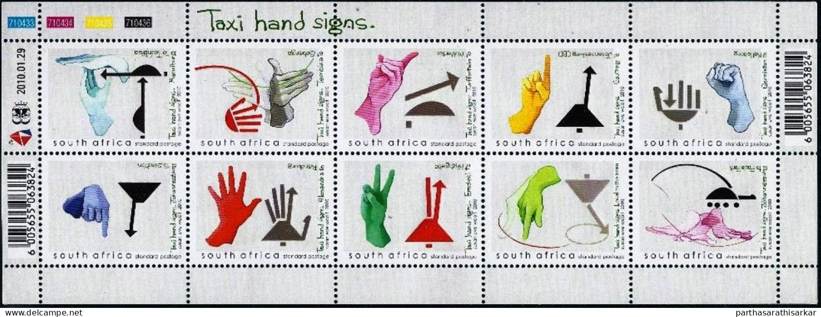 SOUTH AFRICA 2010 TAXI HAND SIGNS MINIATURE SHEET MS MNH UNUSUAL - Nuevos