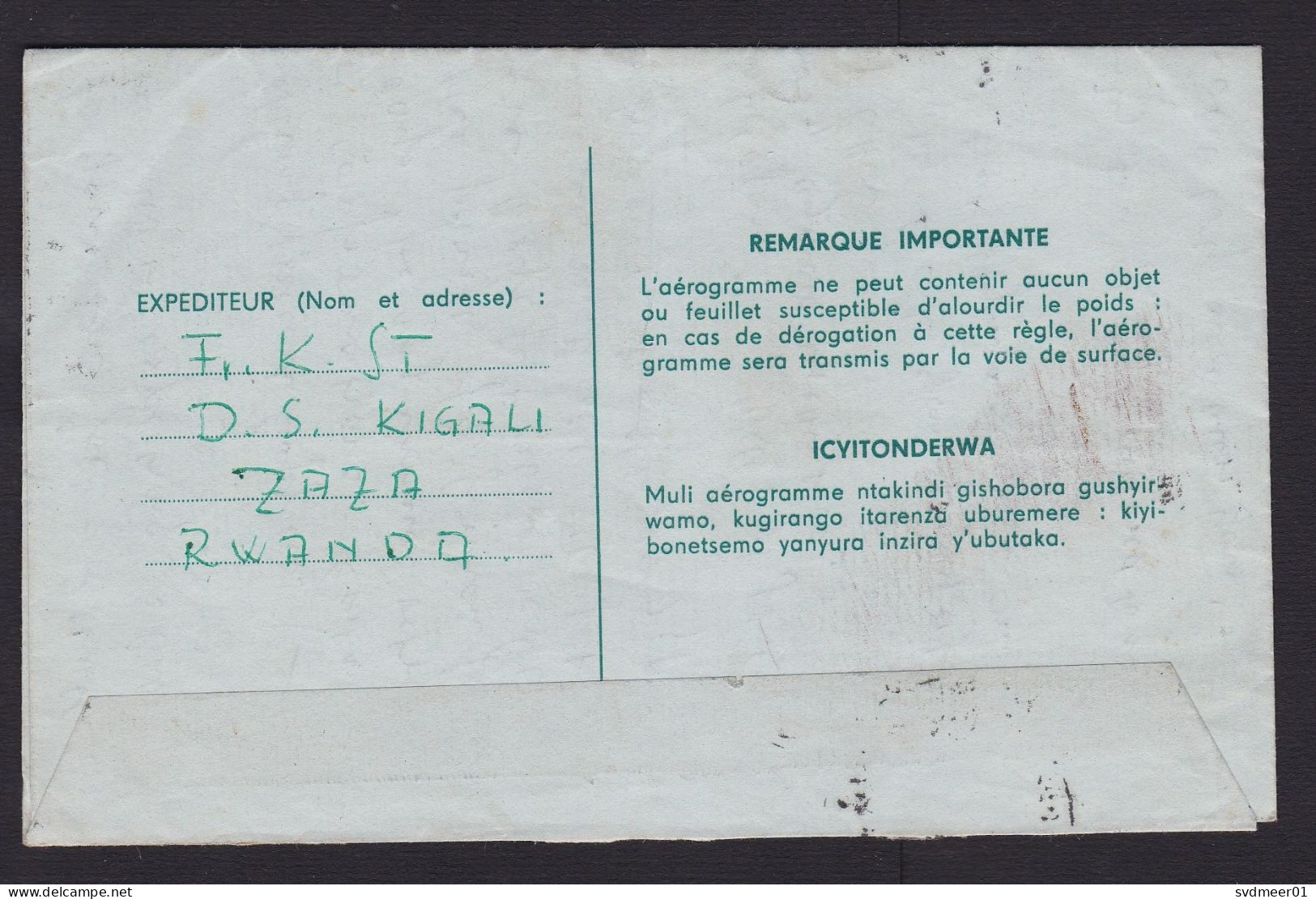 Rwanda: Stationery Aerogramme To USA, 1966, Extra Stamp, Airplane, Declaration Human Rights (minor Damage) - Brieven En Documenten