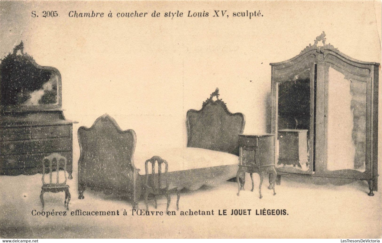 JEUX  - Chambre à Coucher De Style Louis XV - Coopérez Efficacement - Le Jouet Liégeois - Carte Postale Ancienne - Spielzeug & Spiele