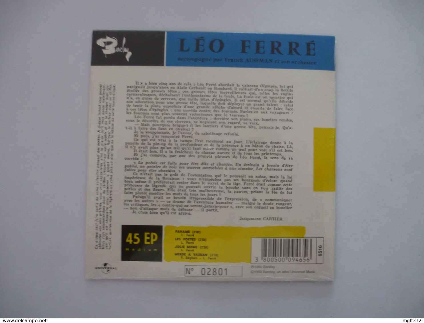 LEO FERRE : LOT De 2 CD  L'Opéra Des Rats 1968 Et Hors Commerce 2001 - Scan Recto Et Verso - Collectors