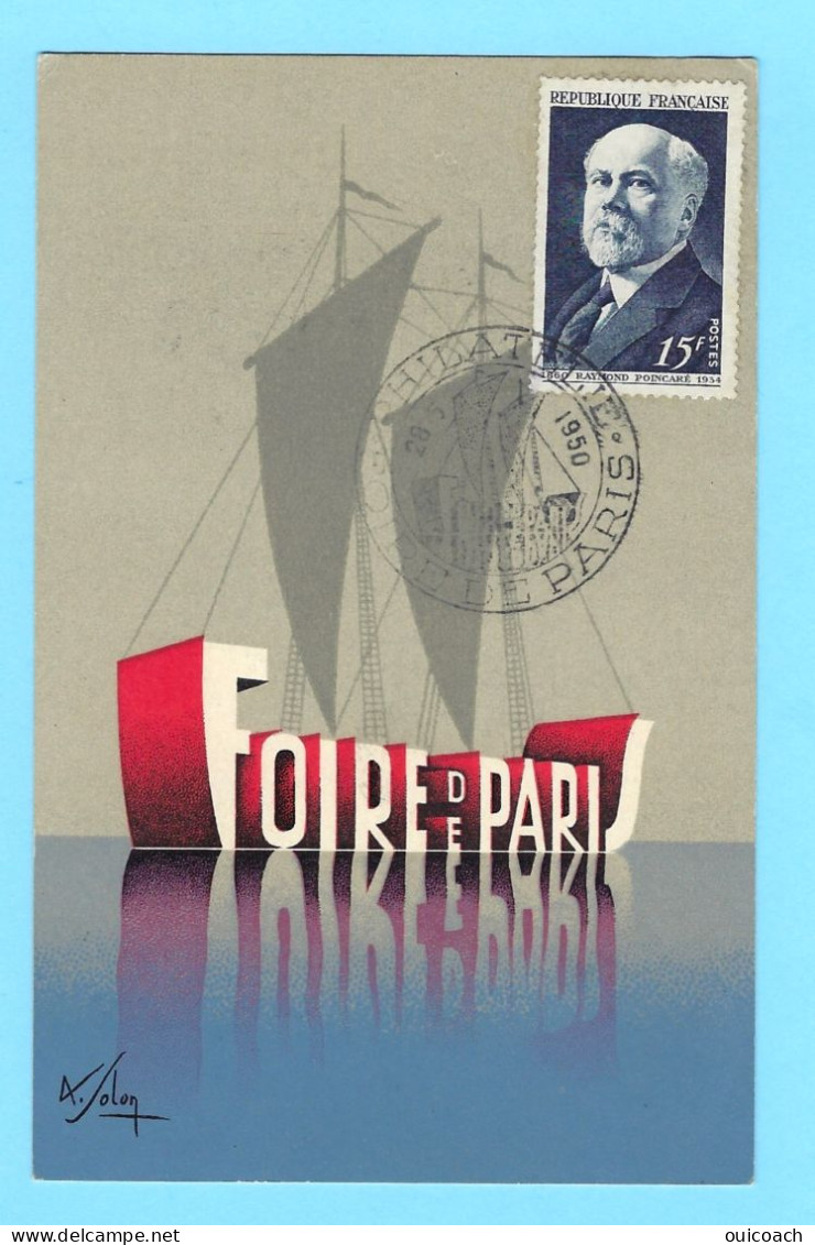 Raymond Poincaré, Carte Foire De Paris, Cachet Philatélie 28 Mai 1950, 864 - Autres & Non Classés