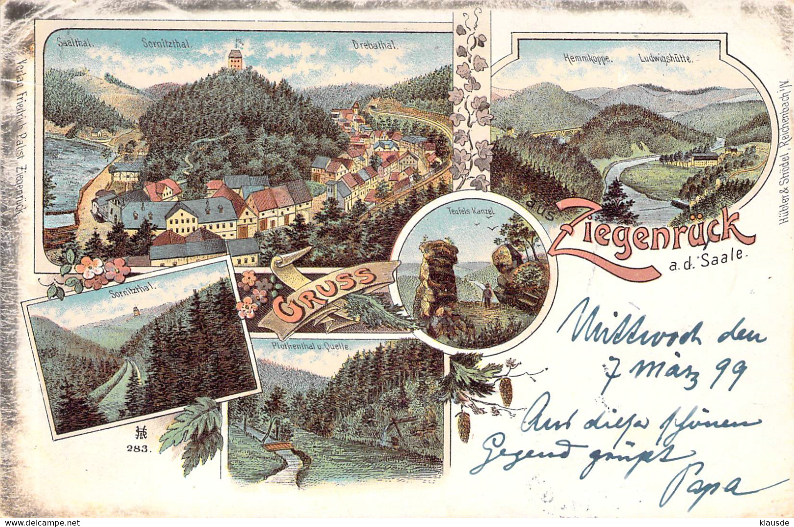 Gruss Aus Ziegenrück A.d.Saale - Mehrbild Litho Gel.1902 AKS - Ziegenrück