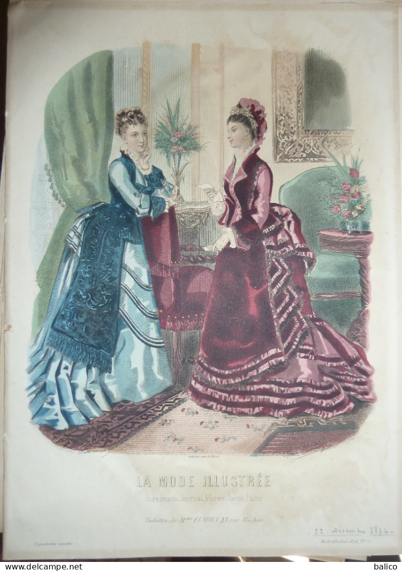 La Mode Illustrée  1874 - Gravure D'époque XIXème ( Déstockage Pas Cher) Réf;  Réf; B 92 - Ante 1900