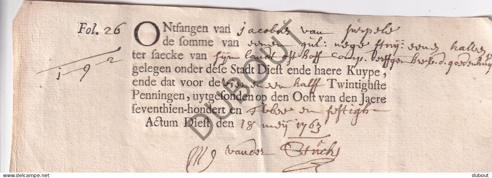 Diest - Ontvangstbewijs - 1763 (V2633) - Manuscrits