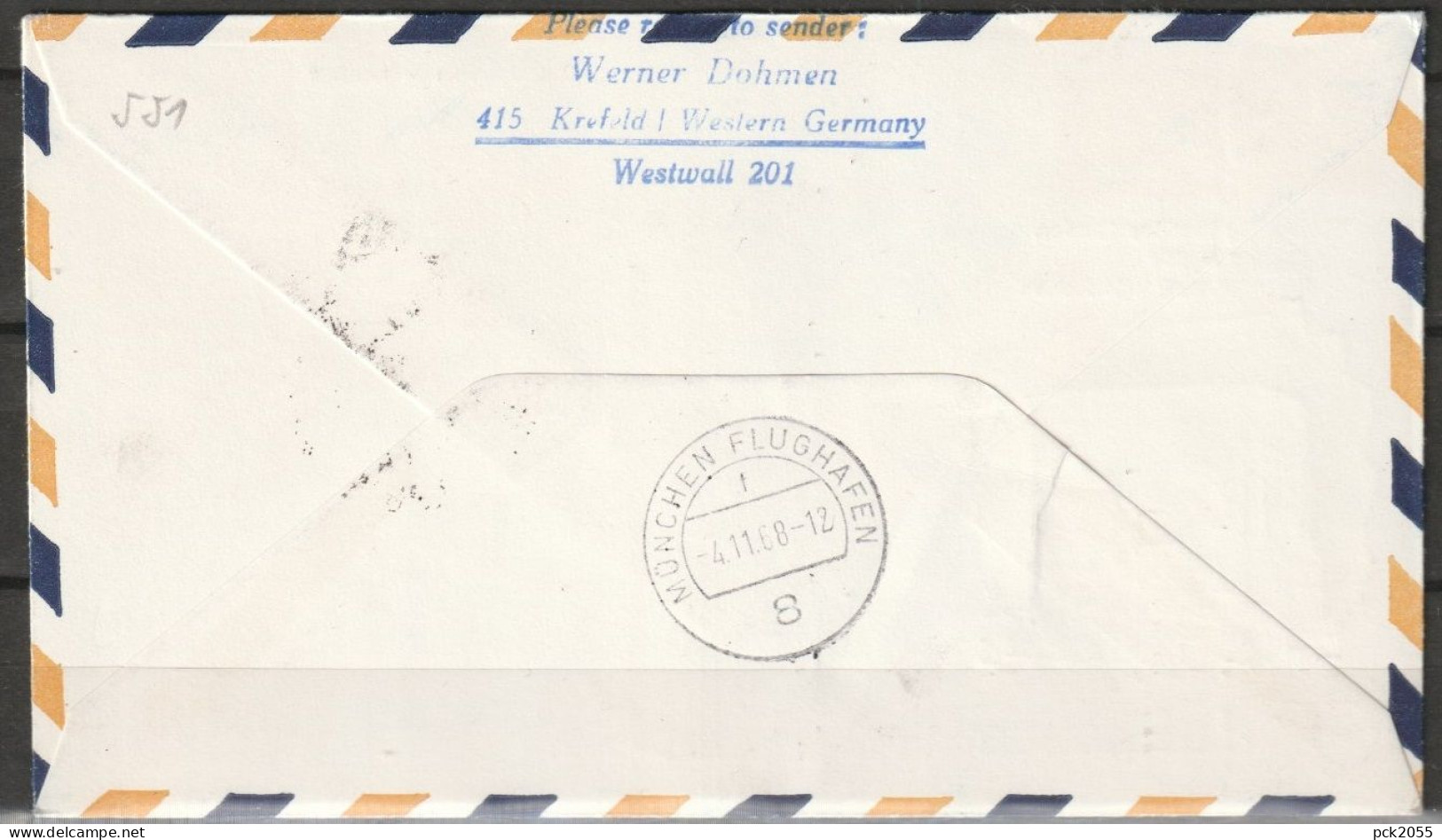 BRD Flugpost / Erstflug LH 551 Boeing 727 Tripoli - München 4.11.1968 Ankunftstempel 4.11.68 ( FP 16) - First Flight Covers