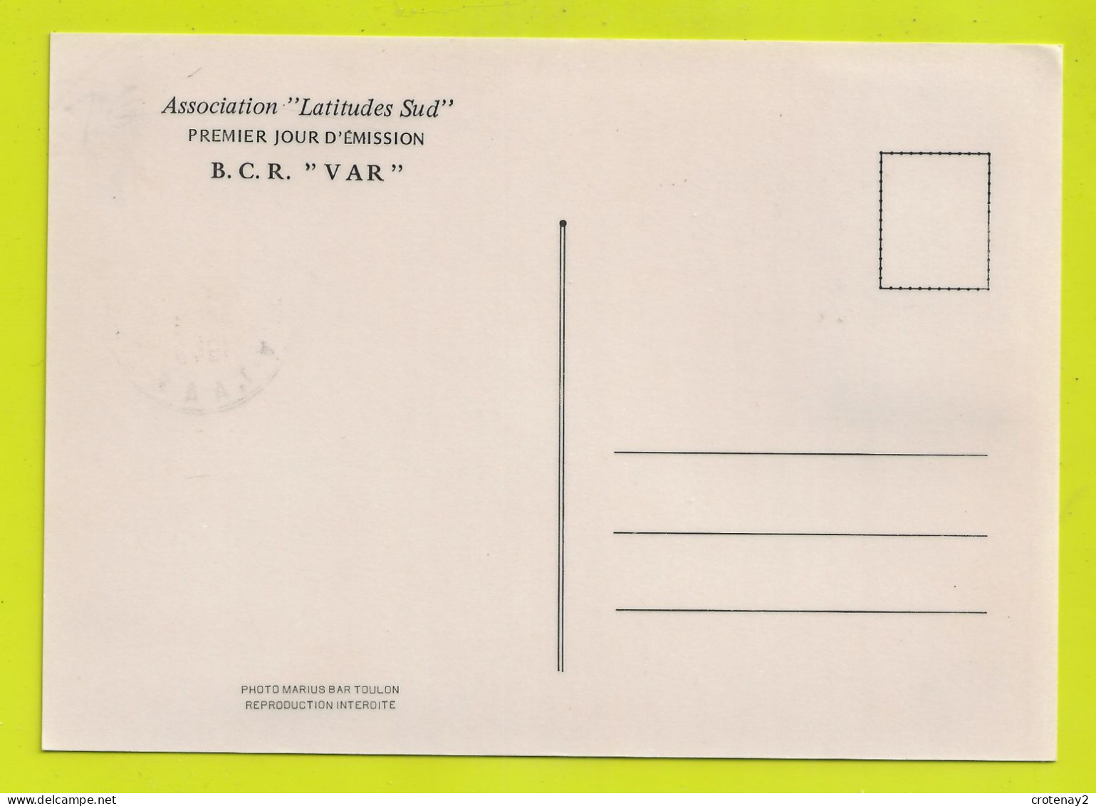 BATEAU B.C.R VAR Association Lattitudes SUD VOIR DOS TIMBRE 1er JOUR D'Emission Alfred Faure Crozet 1986 - Colecciones Y Lotes