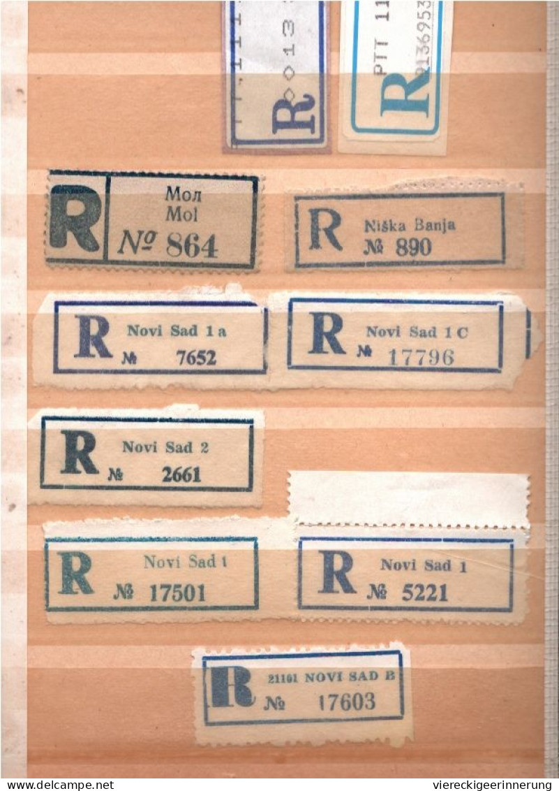 ! 2 Steckkarten mit 115 R-Zetteln aus Serbien, serbia, u.a. Beograd, Einschreibzettel, Reco Label