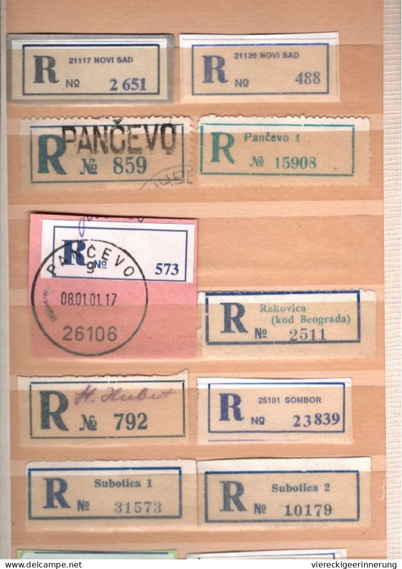 ! 2 Steckkarten mit 115 R-Zetteln aus Serbien, serbia, u.a. Beograd, Einschreibzettel, Reco Label