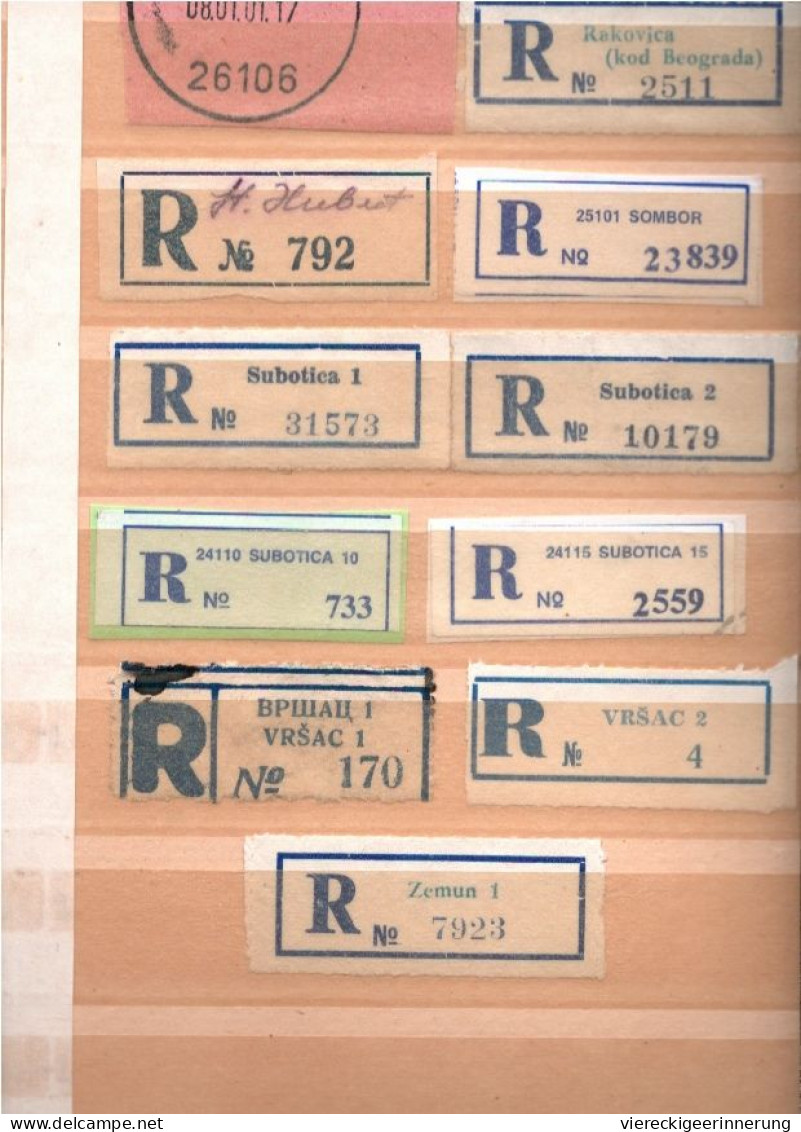 ! 2 Steckkarten mit 115 R-Zetteln aus Serbien, serbia, u.a. Beograd, Einschreibzettel, Reco Label