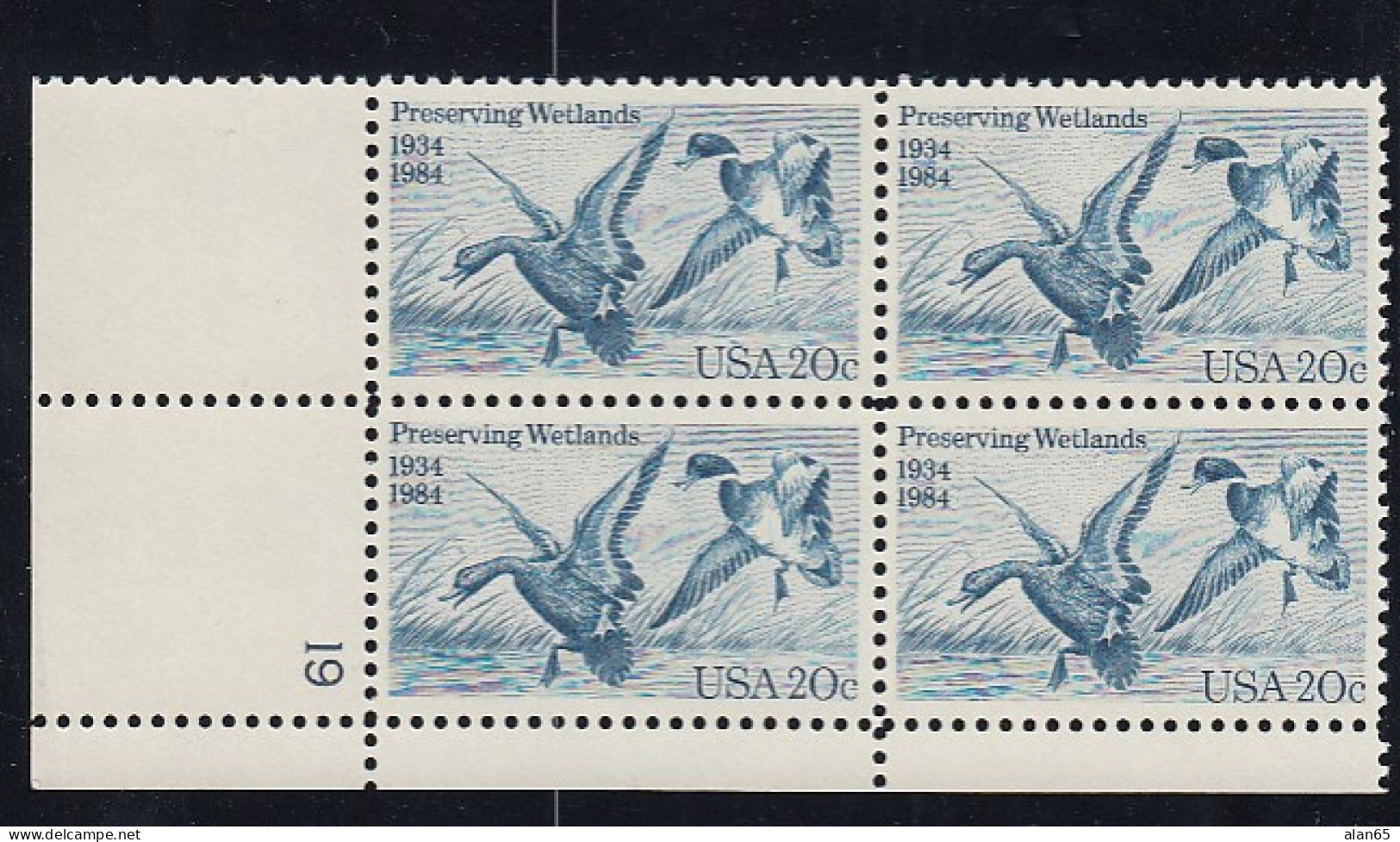 Sc#2092, Waterfowl Preservation Act 50th Anniversary 20-cent Plate # Block Of 4 MNH 1984 Issue - Plaatnummers