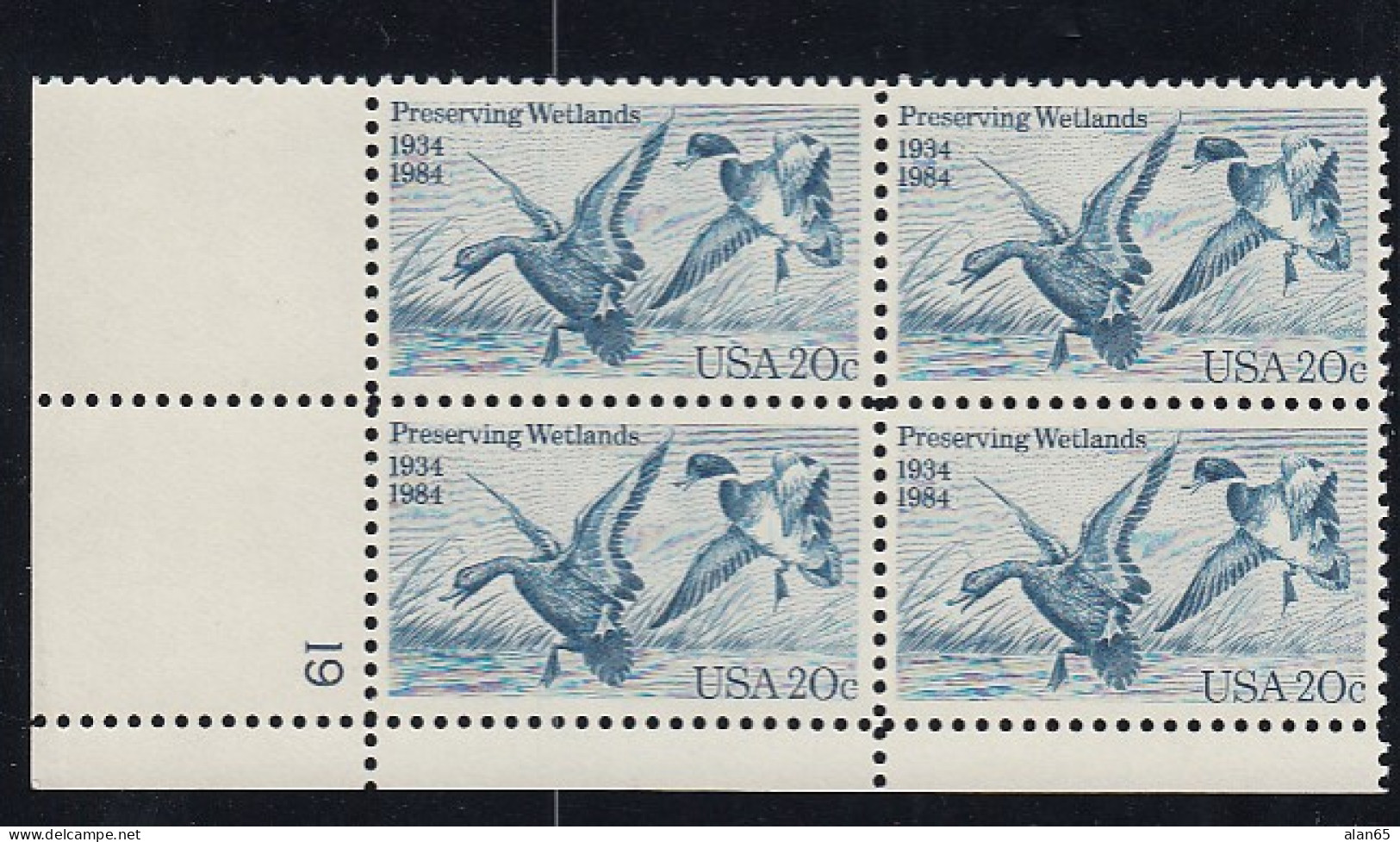 Sc#2092, Waterfowl Preservation Act 50th Anniversary 20-cent Plate # Block Of 4 MNH 1984 Issue - Plattennummern