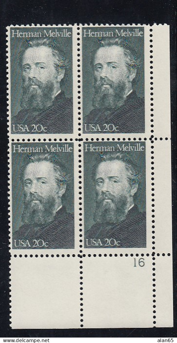 Sc#2094, Herman Melville American Author 20-cent Plate # Block Of 4 MNH 1984 Issue - Numéros De Planches