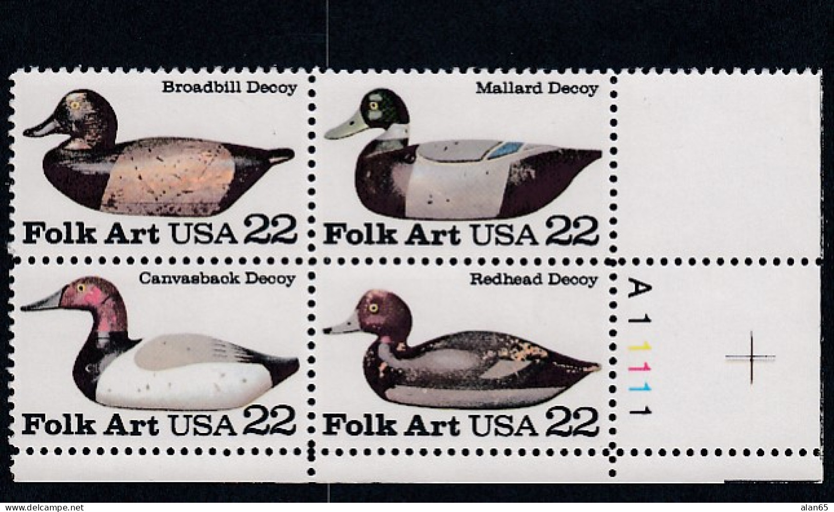 Sc#2138-2141, Duck Decoys American Folk Art Series 22-cent Plate # Block Of 4 MNH 1985 Issue - Plattennummern
