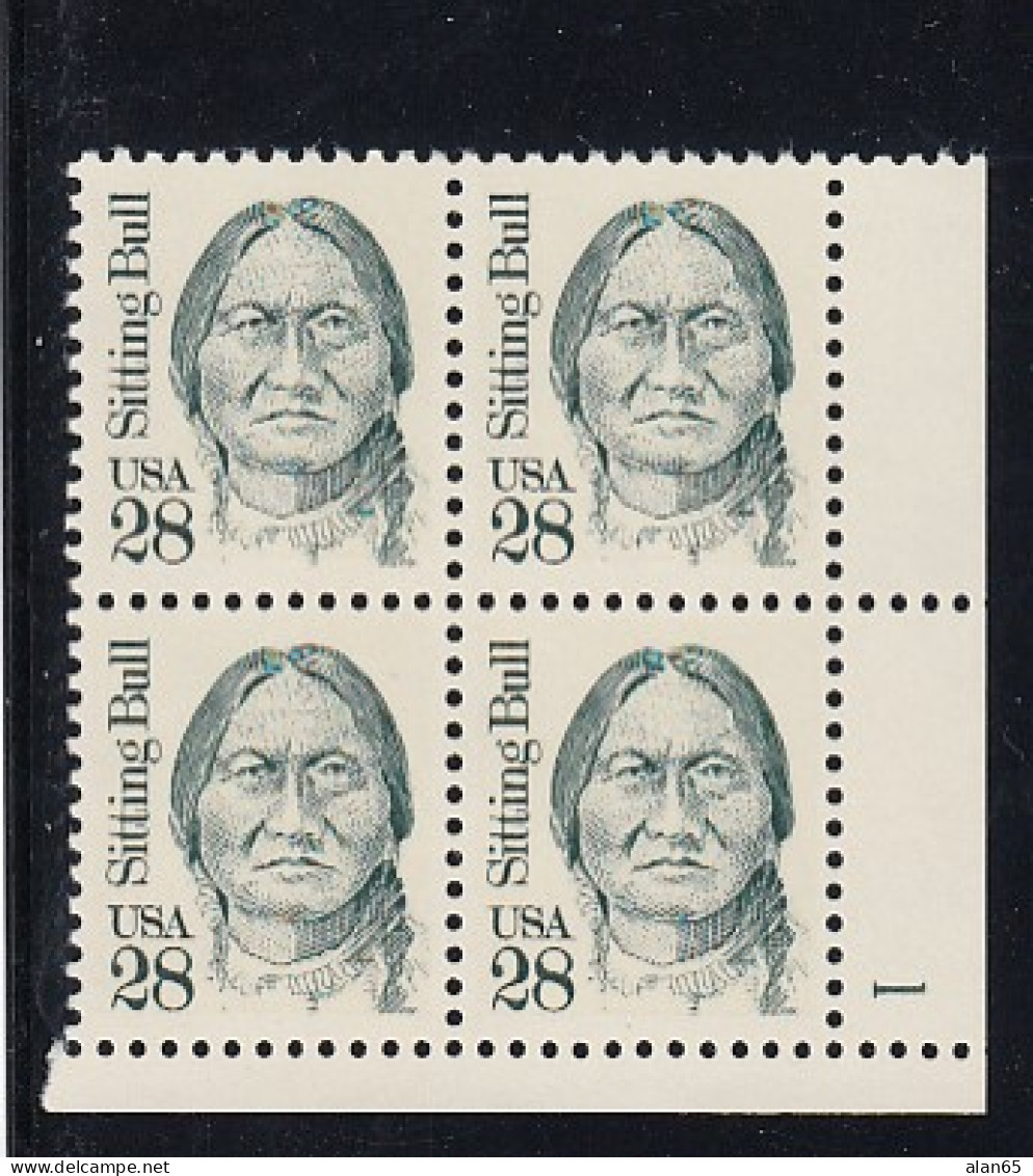 Sc#2183, Sitting Bull Native Chief, Great American Series 28-cent Plate # Block Of 4 MNH 1989 Issue - Plattennummern