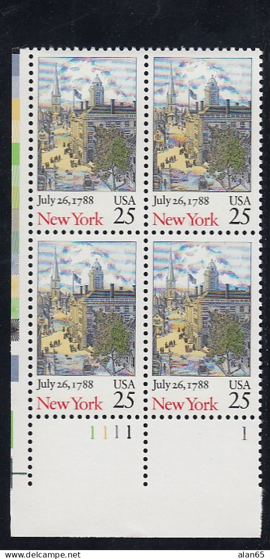 Sc#2346, New York US Constitution Ratification Bicentennial 25-cent Plate # Block Of 4 MNH 1988 Issue - Números De Placas