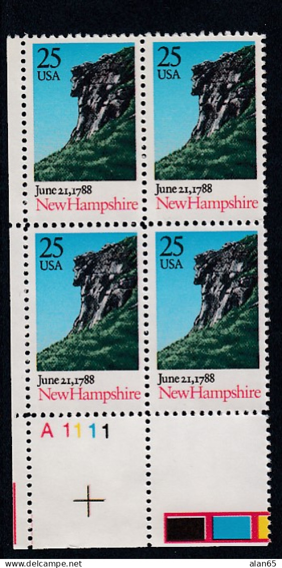 Sc#2344, New Hampshire US Constitution Ratification Bicentennial 25-cent Plate # Block Of 4 MNH 1988 Issue - Plattennummern