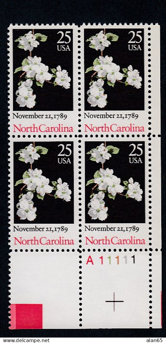 Sc#2347, North Carolina US Constitution Ratification Bicentennial 25-cent Plate # Block Of 4 MNH 1989 Issue - Numero Di Lastre