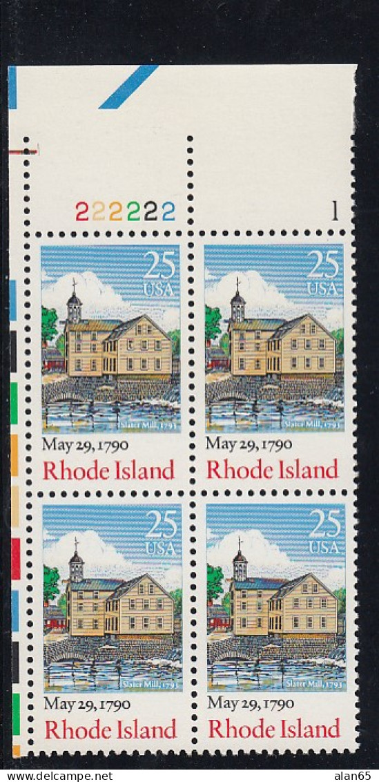 Sc#2348, Rhode Island US Constitution Ratification Bicentennial 25-cent Plate # Block Of 4 MNH 1990 Issue - Plattennummern